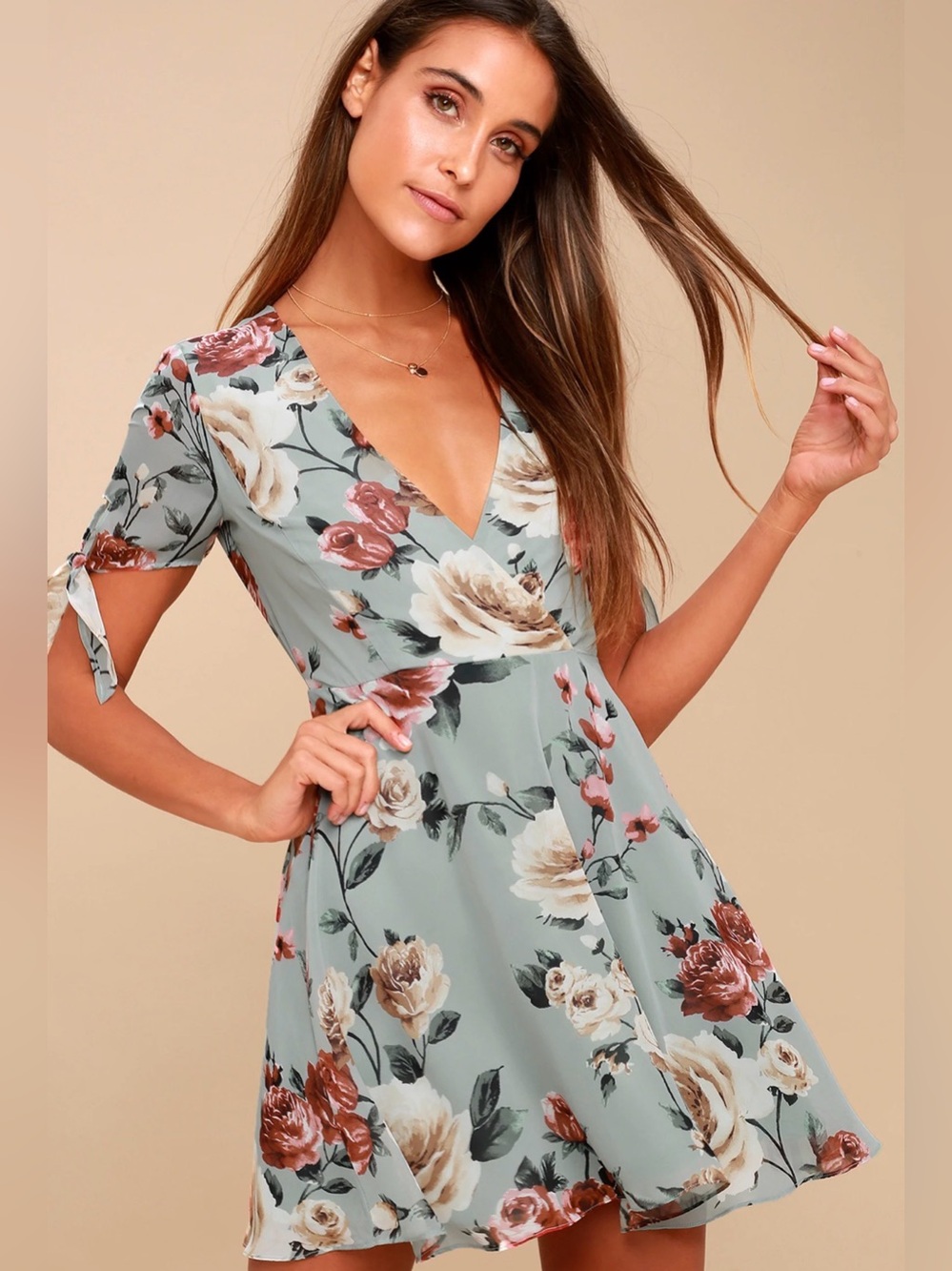 Lulus Botany Language Sage Green Floral Print Skater Dress - Size X-Small
